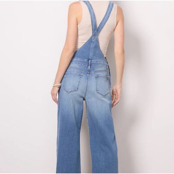 Evereve Stretch Denim Wide Leg Cropped Crop Bib Overalls Raw Hem Jean womens 30 - Picture 10 of 16